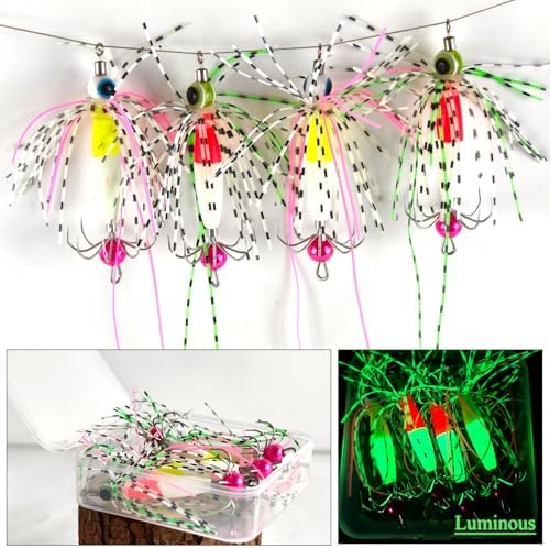 4/10Pcs Squid Jig Hooks Kit Saltwater Glow Squid Jigs Fluoresent Cuttlefish Sleeve Fishing Jigs Octopus Lure Glow in Dark with Tackle Box - Image 3
