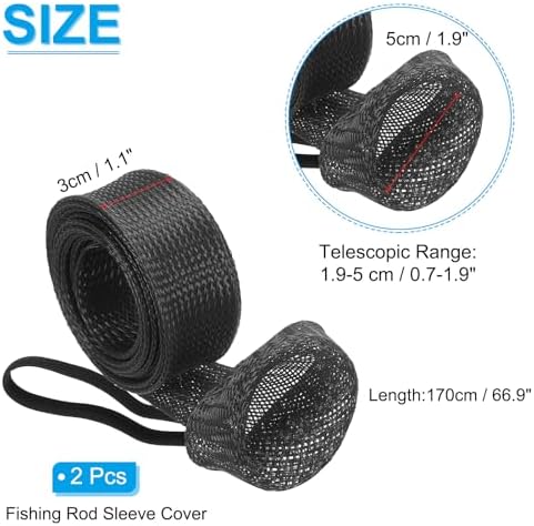 PATIKIL Rod Sock, Fishing Rod Sleeve Cover Braided Mesh Pole Protector Gloves Fishing Tools Pointed End for Spinning Fishing Rod Fly Rod Ice Rod Casting Rod - Image 2
