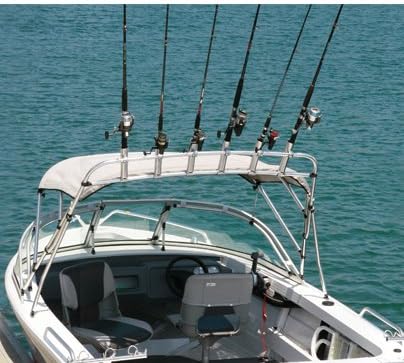 Oceansouth Clamp-On Fishing Rod Rack | Marine Grade Aluminum Rod Holder Storage Rack for Boats | Adjustable Rail Mount Rod Organizer - Image 4