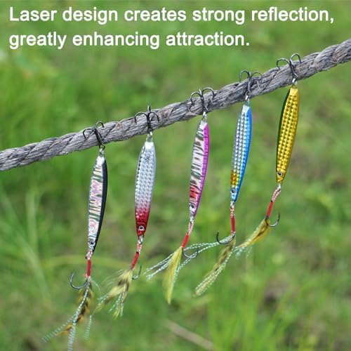 Fishing Spoons Lures Saltwater Jigging Lures with Ultra-Sharp Hooks Micro Jigging Bait for Bass Tuna Salmon Grouper 5PCS - Image 4