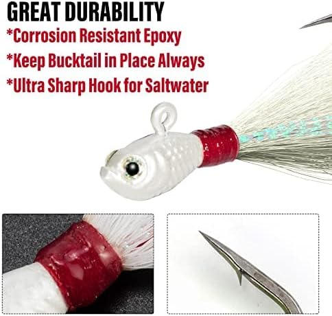Dr.Fish 3 Pack Bucktail Jig Lure Hair Jig Saltwater Freshwater Lures Surf Fishing Bass Flounder Striper Bluefish Halibut Redfish - Image 5