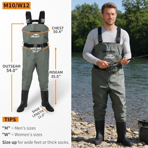 Fishing Waders for Men & Women, Waterproof 2-Ply Nylon/PVC Chest Wader with Boots for Outdoor Sizes 4-13 Bootfoot(Grey, M10/W12) - Image 5