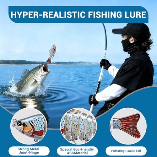 Keenjorika Easy Catch Fishing Lures, 3 Pack Multi-Jointed Swimbaits, Slow-Sinking Bass Fishing Lures, Wiggling, Vibrating & Rattling for More Bites, Hard Baits with Treble Hooks for Bass, Trout, Pike - Image 2