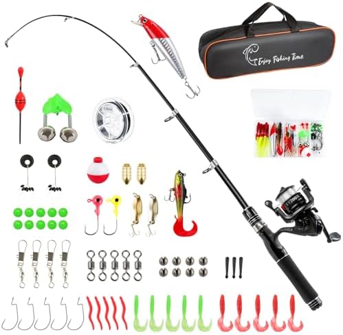 Fishing Pole Kit, Carbon Fiber Telescopic Fishing Rod and Reel Combo with Spinning Reel, Line, Bionic Bait, Hooks and Carrier Bag, Fishing Gear Set for Beginner Adults by Ehowdin