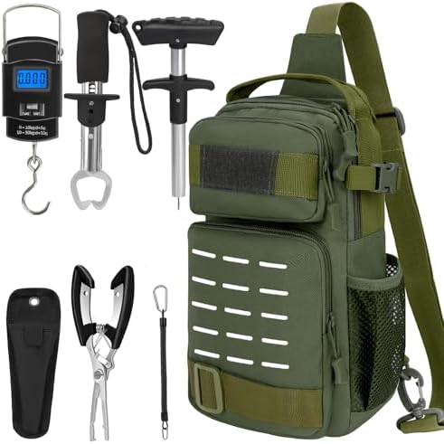 THKFISH 7Pcs Fishing Backpack with Fishing Pliers Kit, Tactical Fish Sling Tackle Bag Included Fishing Tackle kit, Digital Fishing Gear Weight Scale, Fish Hook Remover Tools by THKFISH