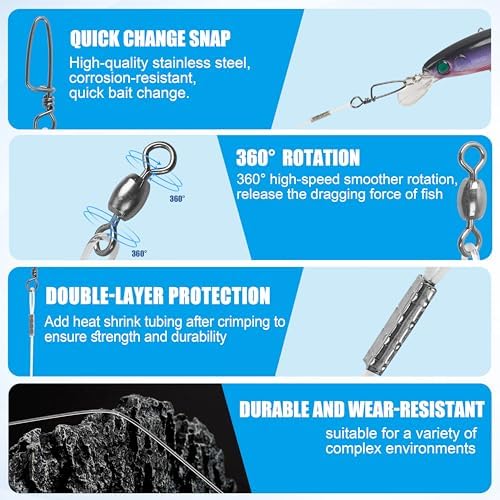 Fluorocarbon Fishing Wire Leader,24pcs Fluorocarbon Leaders Line with Swivel Snap High Strength Fishing Leader Line for Saltwater Freshwater 20LB-50LB - Image 3