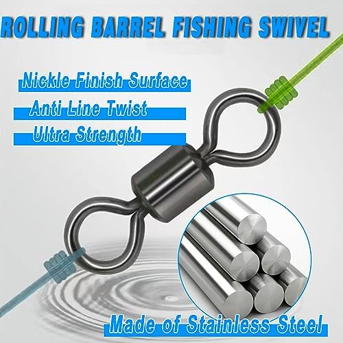 250pcs Fishing Swivel Rolling Barrel Swivel Stainless Steel Swivels Corrosion Resistance Black Nickle Connector for Freshwater Saltwater Fishing Tackle #2#4#6#8#10 - Image 4
