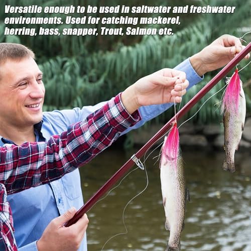 Fishing Teaser Rigs Saltwater, 3/6 Pack Flounder Rigs Hand Tied Sea Bass Hi Lo Rig Fishing Bait Rigs Multicolor Mylar Bucktail Teasers Rig for Flounder Fluke Halibut Sea Bass - Image 6
