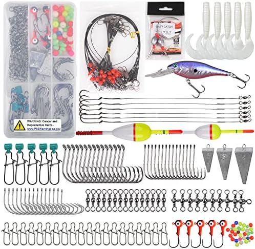 Saltwater Surf Fishing Tackle Kit, Surf Fishing Bait Rigs Bucktail Jig Saltwater Fishing Lures Pyramid Weights Wire Leaders Hooks Swivel Ocean Beach Fishing Gear Box by SILANON