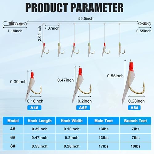 Fishing Bait Rigs Saltwater, 12 Packs Surf Fishing Lure Bait Rigs Set with Fish Skin Glow Beads String Hooks Swivels Mackeral Herring Baitfish Sea Bass Rigs - Image 5