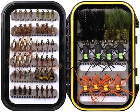 Wifreo Fly Fishing Flies Assortment with Waterproof Fly Box, 28/40/64/92/120pcs Dry/Wet/Nymph/Streamer Flies, Trout/Bass/Panfish/Salmon Fishing Flies by wifreo