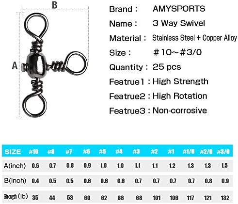 AMYSPORTS Stainless 3way Swivel Fishing crossline swivels 3 Way rigs Saltwater Freshwater Drifting trolling Fishing Tackle Connector for Spoons Minnow baits - Image 2