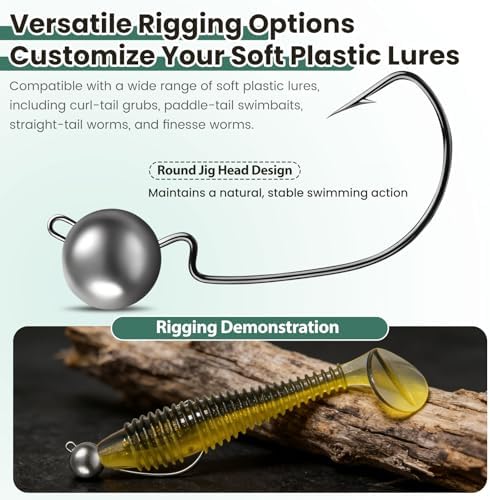 Offset Ned Rig Jig Heads - Snagless Ned Rig Hooks for Finesse Fishing - 5g 7g 10g 14g High Carbon Steel Ball Head Jigs for Bass Walleye - Assorted Pack Options - Image 3