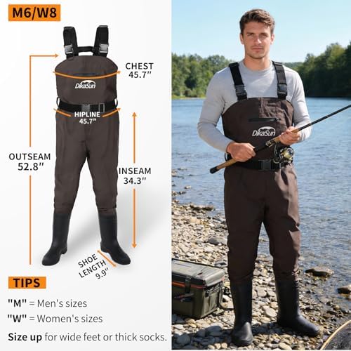 Fishing Waders for Men & Women, Waterproof 2-Ply Nylon/PVC Chest Wader with Boots for Outdoor Sizes 4-13 Bootfoot(Brown, M6/W8) - Image 5