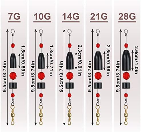 Carolina Rig for Bass Fishing Saltwater, 5pcs Brass Pre-Rigged Carolina Ready Rigs Fishing Weights Barrel Sinkers (1/4oz, 3/8oz, 1/2oz, 3/4oz, 1oz) - Image 3