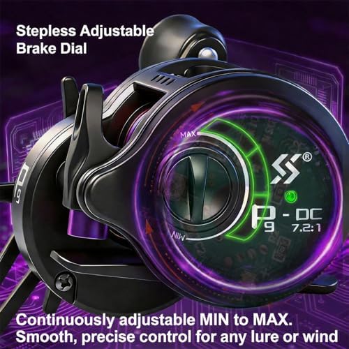 Sougayilang Round Baitcasting Reel, Digital Control Braking with Real-Time Acoustic Feedback, 7.2:1 Gear Ratio DC Reel for Bass, Catfish and Salmon, Ideal Fishing Reels for Beginners - Image 7