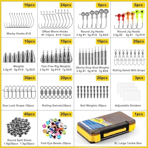 PLUSINNO 253/387pcs Fishing Gear Accessories Kit, Fishing Tackle Box with Tackle Included, Fishing Hooks, Fishing Weights Sinkers, Spinner Blade, Fishing Equipment for Bass Trout Bluegill Crappie - Image 5