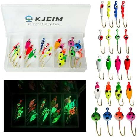 Ice Fishing Jigs Luminous Ice Fishing Lures Glowing Jig Gear Winter Fishing Jigging for Crappie Pike Panfish Walleye Perch Bluegill 6pcs/20pcs by KJEIM