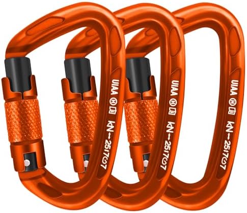 Climbing Carabiner Clips 25kN Auto Locking Carabiner, Professional Heavy Duty Large Locking Carabiner Clips for Rock/Ice Climbing Rappelling Rescue Swing etc, D Shaped, Large Size by AINIKEY