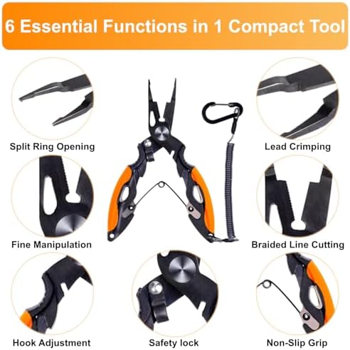 Titanium Coated Micro Fishing Pliers Precision Split Ring Pliers for Ultralight Fishing with Storage Pouch & Lanyard Orange - Image 4
