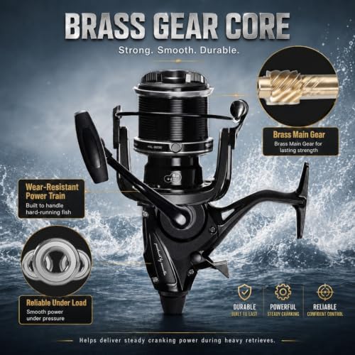 Double Brake Spinning Reel Heavy Duty Metal Body with CNC Machined Spool 55LB Max Drag 6+1 BB Smooth 4.1:1 High Speed Gear Ratio Saltwater Freshwater Reel for FPL 8000-12000 Series - Image 4