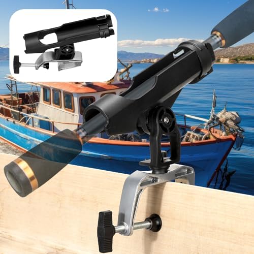 Liliful 6 Pack Fishing Boat Rod Holder 360 Degree Adjustable with Large Clamp Boat Rod Bracket Folding Fishing Pole Holders for Kayak Canoe Raft - Image 3