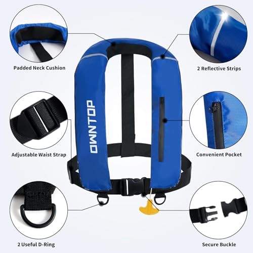 Owntop Inflatable Swim Vest Manual, Soft Padded Neckline, Secure Reflective Tapes, 24g CO2 Cartridge Included, Lightweight for Kayak, Fishing, Paddle Sports - Image 3