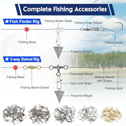 175pcs Fishing Swivels Snaps Kit - Ball Bearing Barrel Swivel 3 Way Swivels Fishing Tackle Line Connector Terminal Accessories Tackle Box for Lures Sinkers - Image 4