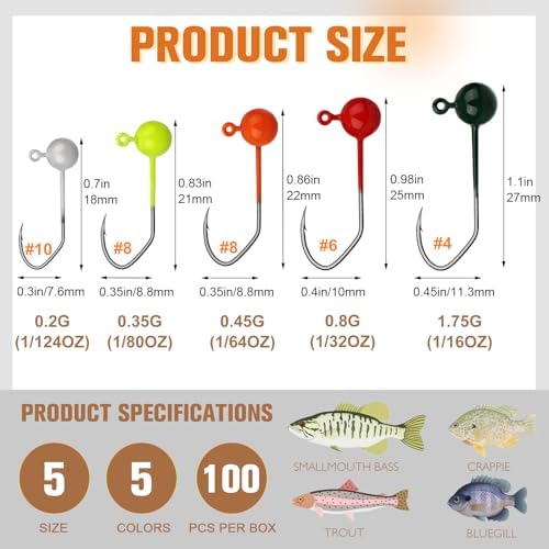 Dovesun 100pcs Fly Tying Jigs Kit, Jig Heads for Fly Fishing 1/124oz 1/80oz 1/64oz 1/32oz 1/16oz Jig Head Small Fly Fishing Hooks DIY Lure Making Kit Suit for Tying Flies | Crappie Lures - Image 2