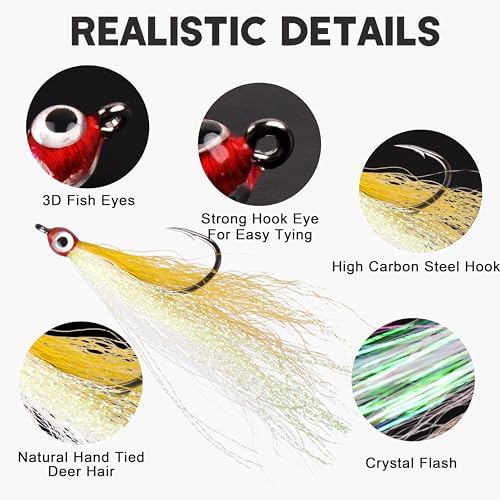Clouser Minnow Fishing Flies Streamer Fly Fishing Lure Saltwater Striped Bass Flies Fishing Bucktail Teaser Hook Lures for Flounder Saltwater Freshwater Fishing - Image 2