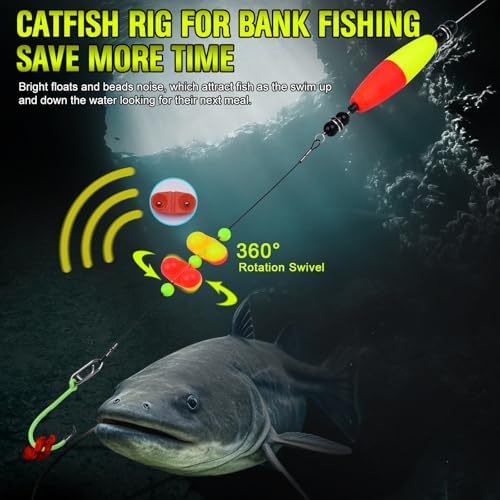 PROBEROS Catfish Fishing Rigs - Bank Fishing Set with 5pcs/Set, 6/0, 8/0, 10/0 Circle Hooks Circle Hooks, High Visibility, Ready to Use Catfish Rigs - Image 2