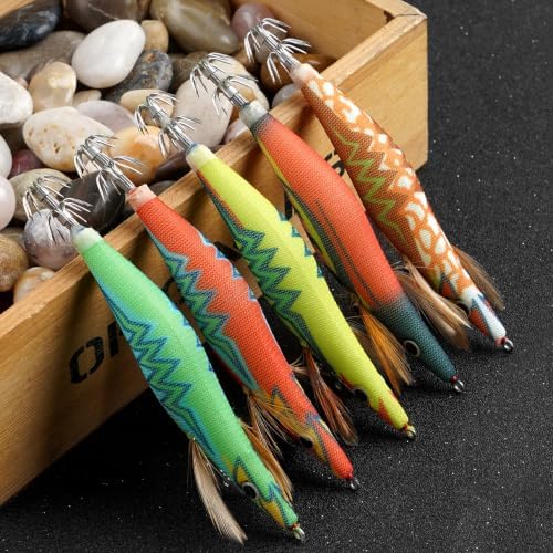 Squid Jig Saltwater Glow Squid Lures, 5/10pcs Luminous Shrimp Prawn Lures Atrificial 3D Fluorescent Squid Jigs Cuttlefish Sleeve Octopus Jig Tackle Size 2.5 3 - Image 6