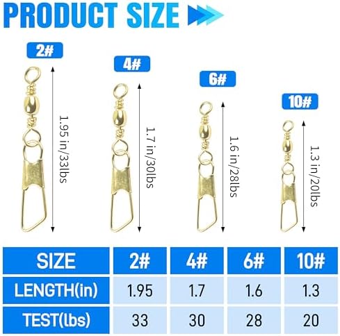 AGOOL Fishing Swivels Snaps, 60/120pcs Barrel Swivels with Nice Snaps Gold High Strength Solid Rings Line Lures Connector Fishing Tackle Accessories - Image 3