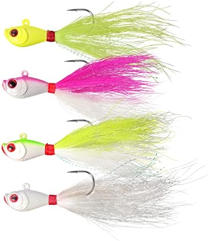 4pcs Fishing Bucktails Jig with Spin Saltwater Hair Jigs Wire Bait Keeper Surf Fishing Lures for Bass Fishing by Unknown