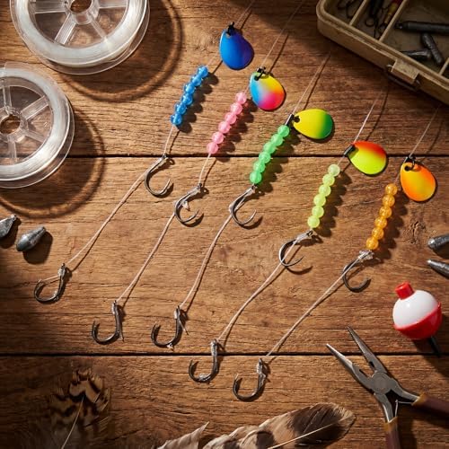 15 Pack Walleye Rigs Kit 47 Inch 15lb Fishing Lure Making Kit Mono Crawler Harness Walleye Float Rig Double Hook Rig Colorado Spinner Octopus Hooks for Freshwater Trolling - Image 6