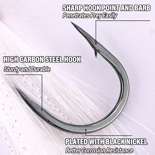 Alwonder 5-Pack Bucktail Jigs Hair Jigs Saltwater Freshwater Fishing Bucktail Lures Surf Fishing Jig Heads White Luminous Chartreuse Swimbait Jig for Bass Flounder Striper Bluefish Halibut Redfish - Image 4