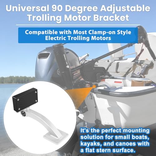 Universal 90 Degree Adjustable Trolling Motor Bracket for Clamp-on Electric Motors Deck Mount, Marine Aluminum & Nylon, Holds Up to 36lbs Thrust, Easy Screw Mount for Kayak Canoe Small Boat - Image 2