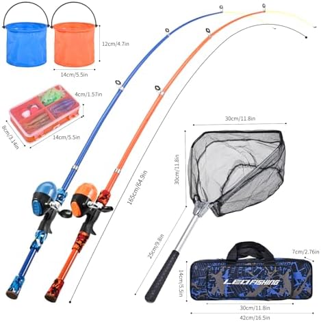 LEOFISHING Portable Kids Fishing Rod Set 2Pack Telescopic Fishing Poles for Boys and Girls Fishing Rod and Reel Combos with Full Kits Fishing Net and Bucket for Toddler Youth - Image 5
