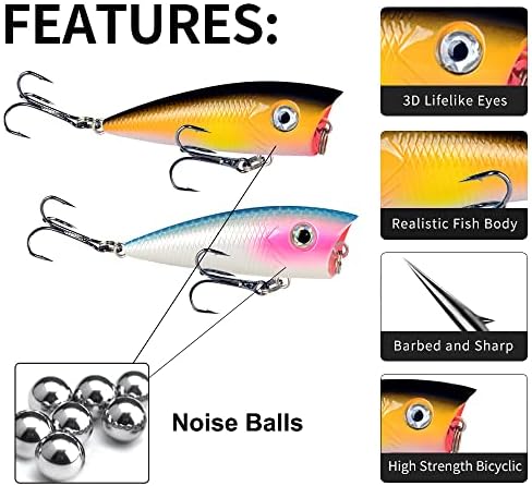 Popper Fishing Lures Topwater Hard Baits Swimbait with Treble Hook - Image 2