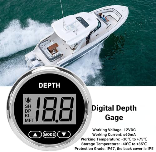 Digital Boat Depth Finder, 52mm/2in Marine Depth Gauge, Depth Sounder Dash Depth Finder Transducer with White Backlight for Yachts Boats Marine - Image 3