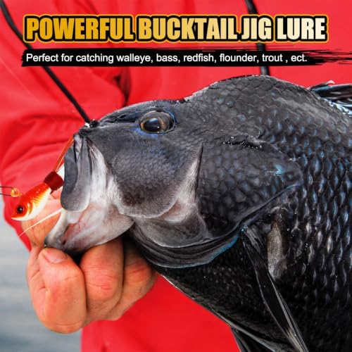 Bucktail Jigs, Realistic Hair Jig Fishing Lure with Single Hook, Bucktail Swimbait Jig for Bass Striper Walleye Flounder 1/4oz, 1/2oz, 1oz, 2oz - Image 6