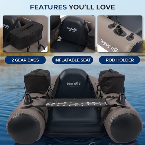 Serenelife Inflatable Fishing Float Tube – PVC Belly Boat for Angling with Fishing Rod Holders, 2 Waterproof Storage Pockets, Fish Ruler, 220 lbs Capacity - Image 3