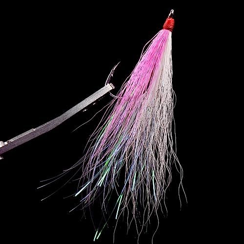 Fishing Bucktail Teaser Hooks,5pcs Saltwater Fishing Jig Teaser Lures with Carbon Steel Hooks Crystal Flash Flounder Rigs for Salmon Trout Sea Bass Steelhead - Image 5