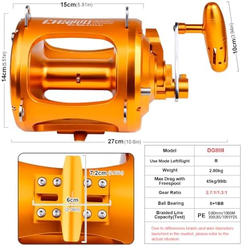 Trolling Reel,2-Speed Conventional Reels, Saltwater Offshore Reel for Tuna Sailfish Swordfish Deep Sea Ocean Big Game Fishing Reel 80II - Image 2