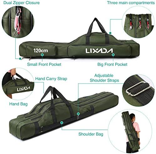 Lixada Fishing Rod Case - 3 Layers Oxford Bag, Portable Folding Carrier for Rods and Reels, Tackle Storage Travel Bag, 90cm/120cm/150cm Optional - Image 2