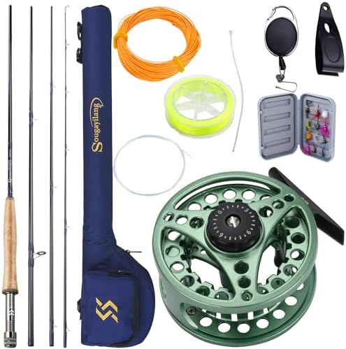 Sougayilang 5/6 Weight 9ft Fly Rod, 4-Piece Graphite Rod, Die Cast Aluminum Reel, Carrying Case, Fly Box & Fishing Flies Combo Starter Kit by Sougayilang