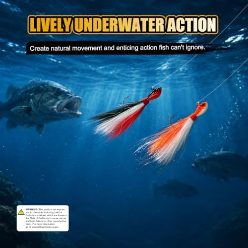 Bucktail Jigs, Realistic Hair Jig Fishing Lure with Single Hook, Bucktail Swimbait Jig for Bass Striper Walleye Flounder 1/4oz, 1/2oz, 1oz, 2oz - Image 5