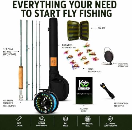 Fly Fishing Rod Combo, 4 Piece 5/6 Portable Fly Rod with Extra Tip, Pre-Loaded Fly Reel with Line Combo,Fly Box, Flies, Fly Fishing Complete Starter Package - Image 2