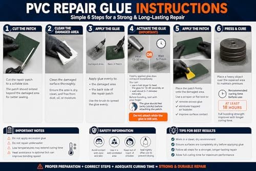 Heavy Duty PVC Repair Kit for Inflatable Boats & Kayaks – Waterproof Permanent Patch Repair with Large PVC Patches, Adhesive, Tools & Gloves - Image 5