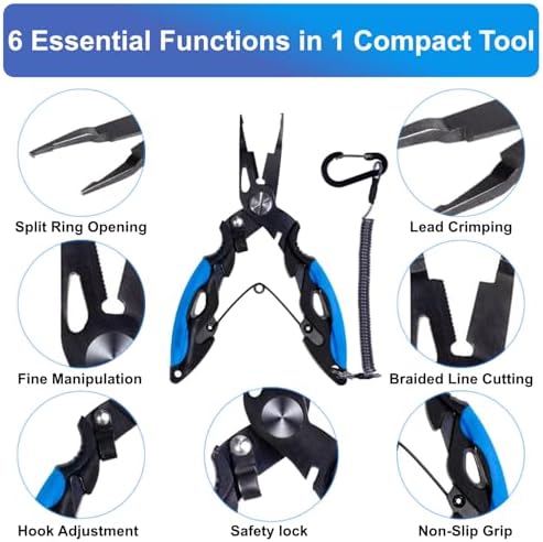 Titanium Coated Micro Fishing Pliers Precision Split Ring Pliers for Ultralight Fishing with Storage Pouch & Lanyard Blue - Image 3